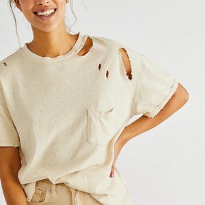 Free People Rubi Ripped Pocket T-Shirt "Thistle Seed" M